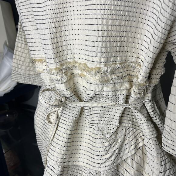 Krista Larson Shirt 100% Silk Ivory Striped Layered Lagenlook OSFM Made in USA - Picture 6 of 12